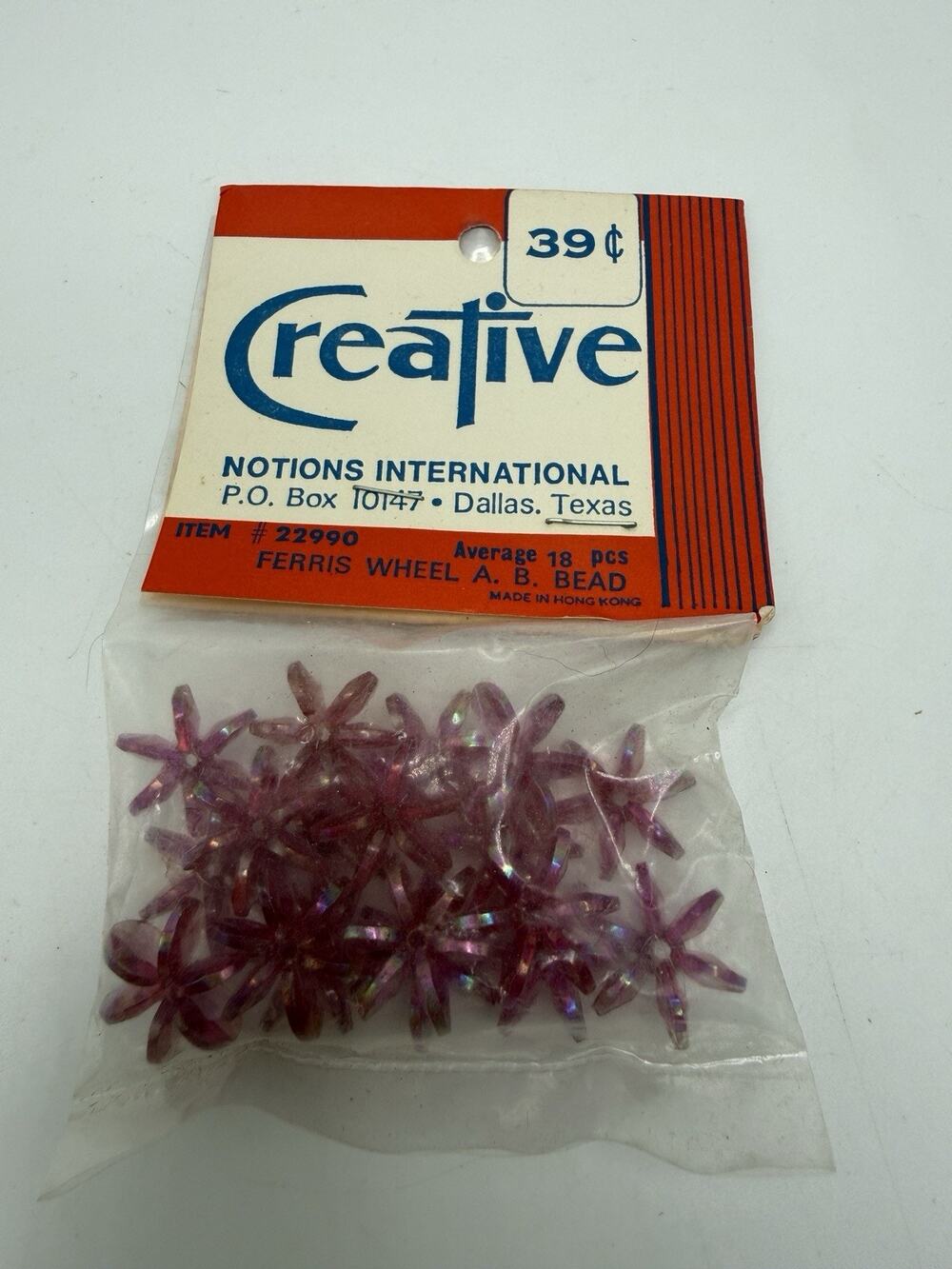Vintage 1970s Creative Ferris Wheel Bead Pink New Old Stock Sealed 18 Beads